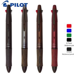 Japan Pilot Multifunction Pen 41 WOOD Wooden Pole Pen Holder 0.7mm Four-color Ballpoint Pen 0.5mm Mechanical Pencil 240105