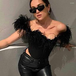 Women's Tanks Women Sexy Feather Corset Crop Top Push Up Bustier Boned Spaghetti Strap Slim Bodycon Cami Party Streetwear