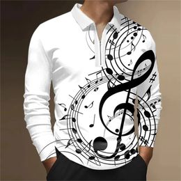 Men's T-shirts Polo Shirt Golf Shirt Graphic Notes Turndown Autumn Print Outdoor Street Long Sleeve Zipper Clothing Breathable 240106