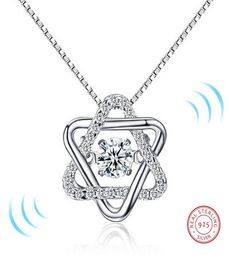 2018 S925 Silver Classic Rotate Dancing CZ Stone Silver Hexagram Pendant Necklace For Women Girl Fashion Jewelry Gift For Love9943504