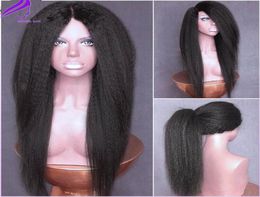 Black kinky straight wig part heat resistant italian yaki straight Synthetic Lace Front Wigs For black women1130597