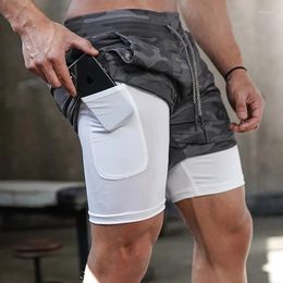 Men's Shorts Running Men Fitness Gym Training 2 In 1 Sports Quick Dry Workout Jogging Double Deck Summer