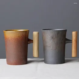 Mugs 360ml Japanese Ceramic Mug Coffee Cup Milk Personality Wooden Handle