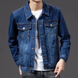 Men Denim Jacket Long Sleeves Multi Pockets Lapel Singlebreasted Cardigan Loose Korean Style Spring Fall Coat 240105