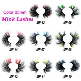 Wholesale 102050100 Pairs 3D Mink Colour 25mm False Lashes Natural Long Colourful Handmade Eyelashes Fluffy Dramatic Makeup 240105