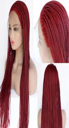 Whole Braided Lace Wigs Red Hair for Black Women Synthetic Heat Resistant Long Braids Wig Glueless Half Hand Tied3109838