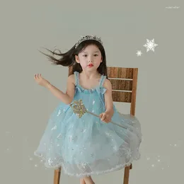 Girl Dresses 2024 Summer Fairy Sweet Cute Princess Style Waistcoats Mesh Lace Bow Tie Snowflake Dream Cotton Design Soft