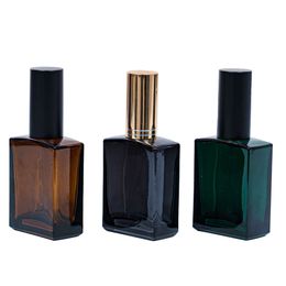 30ml 50ml 100ml Glass Bottle Square Empty Clear Amber Green Black Perfume Bottles With Round Black Gold Cap Pump Spray