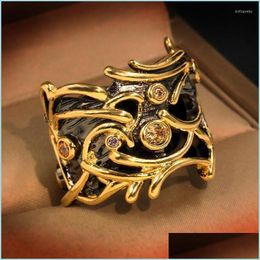 Cluster Rings Exquisite Vintage Wedding Ring For Women Handmade Two Tone Black Gold Filled Court Style Zircon Couple Ringscluster Dr Dhk0M