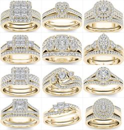 Crystal Female Big Zircon Stone Ring Set Fashion Gold Silver Bridal Wedding Rings For Women Promise Love Engagement Ring8119409
