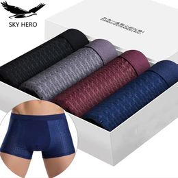 4pcsLot Men's Panties Male Underpants Man Pack Shorts Boxers Underwear Slip Homme Calzoncillos Bamboo Hole Large Size 5XL6XL7XL 240105