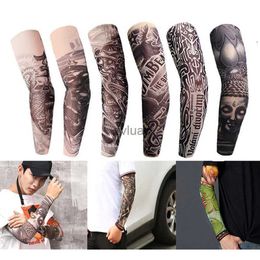 Arm Leg Warmers Temporary Tattoo Cover Soft Fabric Summer Driving Ice Silk Sleeve Quick Dry Anti-UV Outdoor Running Riding Protector YQ240106