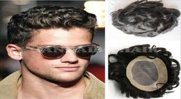 100 human hair units stock men toupee black Colour loose wave hair replacement for men 4305008