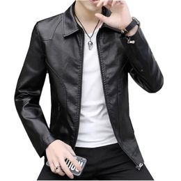 Autumn and Winter Men Faux Leather Jacket Black / Coffee Fashion Men's Lapel Plush Coats Youth Homme Casual Tops Size 4XL-S 240106