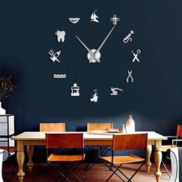 Dentist Tools Frameless 3D Wall Clock Dental Practitioners Clinic Stomatological Hospital Orthodontics Room Art Decor Clock LJ2012186n