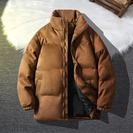 Suede Parka Jacket Men Puffer With Cotton Padded Winter Coats Streetwear Thicken Warm 240106