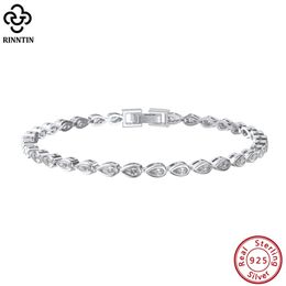 Rinntin Shiny Tennis Bracelet 925 Sterling Silver Pear Cut 24mm CZ Bazel Setting Luxury Wedding Chain Jewellery SB154 240105