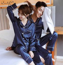 Couple Sleepwear Silk Satin Pyjamas Set Long and Short ButtonDown Pyjamas Suit Pijama Women Men Loungewear Plus Size Pj 2111185453000