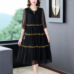 Party Dresses 2024 Fashion Silk Mulberry Dress Women's Summer Retro Versatile Loose Fit Casual Holiday Vestidos