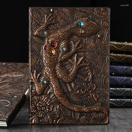 Vintage Notebook With 3D Gecko Lizard Embossed Leather Cover A5 For School Office Supplies