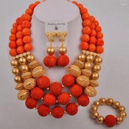 Necklace Earrings Set Orange Choker Jewellery Nigerian Wedding African Beads Artificial Coral