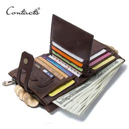Contact's Genuine Crazy Horse Leather Mens Wallet Man Cowhide Cover Coin Purse Small Brand Male Credit&id Multifunctional Wal199z