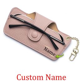 Custom Name Glasses Case Men Women Lychee Grain Leather Sunglasses Travel Bag Portable Storage Box 240106