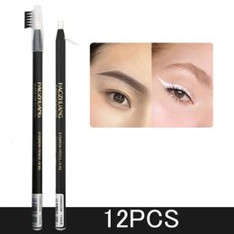 12PCS White Hard Core Pull Line Eyebrow Pencil Eyeliner Pen Permanent Makeup Waterproof Natural Long-lasting Brows Enhancer 240106