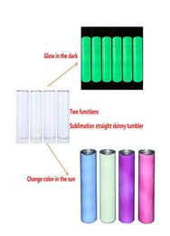 Two Functions Glow in the dark UV Colour Changing Tumbler 20oz Sublimation Tumblers Sun Light Sensing Stainless Steel Straight Skin5296798