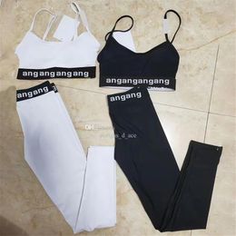 Tracksuits Luxury Women Tracksuits Summer Sports Padded Tank Bra Leggings Sports Jogging Running Tops Tights Vintage Yoga Outfit Set Black Wh