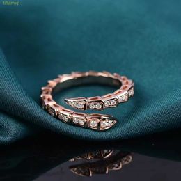 6whm Designer Luxury Jewellery Bvlger B-home Band Rings Mosang Shibao's Rose Fashion Full Diamond Open Snake Ring 925 Pure Silver Plated 18k Gold Non Fading Female