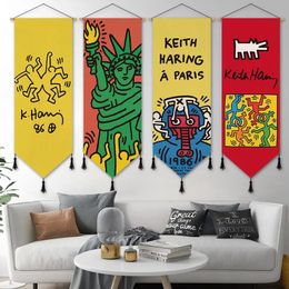 Modern Graffiti Art Tapestry Keiths Harings Cloth Wall Hanging Macrame Painting Rugs Blanket Hippie Trend Room Decoration 240106