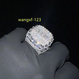 Rings 925 Silver VVS Shining Moissanite Ring White Gold Plated Accept Custom Letter Hiphop Jewelry Ring Gift