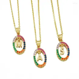 Pendant Necklaces Colourful Initial Name Jewellery For Women Chain A-Z Alphabet Party Girt Fashion Zircon Boho Letter Necklace