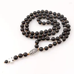 Pendant Necklaces Handmade Men's Cross & 8mm Stones Beads Long Necklace Fashion Jewelry