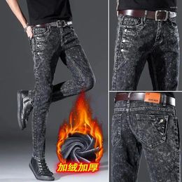 Men's Jeans Fashion Luxury Clothing Streetwear Punk Korean Casual Autumn Winter Denim 2024 Slim-fit Stretch Long Pants