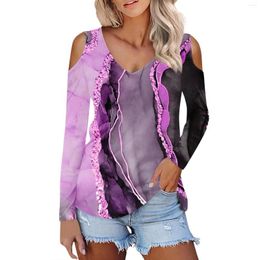 Women's T Shirts Shirt Blouse Fashion Casual V Neck Print Sexy Off-The-Shoulder Long Sleeve Tops Cropped Y2k Cute Tank Top