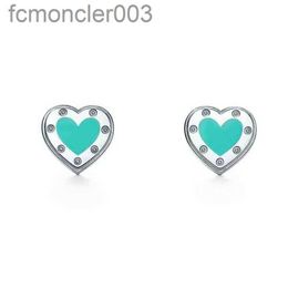 Stud 1 S925 Sterling r Heart-shaped Series Earrings Classic Fashion Exclusive Blue Enamel Splash Jewelry Ra0b E31Y