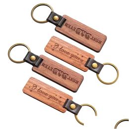 Party Favor Personalized Leather Keychain Pendant Beech Wood Carving Keychains Lage Decoration Key Ring Diy Thanksgiving Holiday Drop Dhvxh