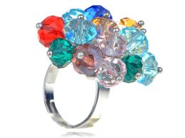 Band Rings Silvery Tone Multi-Colored Colourful Round Beaded Cluster Party Disco Adj RingL240105