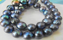 NEW FINE PEARL Jewellery RARE TAHITIAN 1213MMSOUTH SEA BLACK BLUE PEARL NECKLACE 19inch 14K3428292