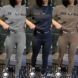 Designers Loose leisure Silm Pants Suit Womens Two Pieces Jogger Set Letters Printed Short Sleeve Sexy Fashion Tights Suits Drop Delivery