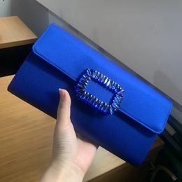 Royal Blue Handbag Women Rhinestone Pochette Femme Clutch Bags For Flap Evening Party Purse Clutches With Chain 240106