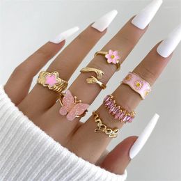 Cluster Rings Sindlan Y2k Cute Butterfly Pink For Women Kpop Flower Hug Star Crystal Fashion Set Jewellery Anillos Mujer Envio Gratis Todo