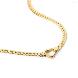 Chains Casual Style Gold Plated Stainless Steel Cuban Link Heart Chain For Women Waterproof Necklace Girlfriend Gift