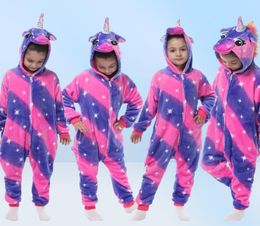 Inverno flanela macio quente unicórnio kigurumi pijamas com capuz animal dos desenhos animados meninos pijamas para meninas crianças sleepwear282v9569260