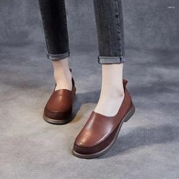 Dress Shoes Leather Women's Spring And Autumn Slip-on Soft-soled Driving Bean Layer Cowhide Clown