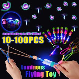 Amazing Light Toy Rocket Helicopter Flying Toy LED Light Toys Party Fun Gifts Rubber Band Catapult Toy for Kids Boys Gifts 240105