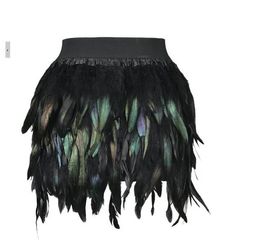 Skirts New Women Feather Mini Skirt Elastic Waist High Street Gradient Colour Feather Party Skirt Green Purple S M L XL