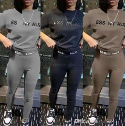 Designer Silm Pants Suit Womens Two Pieces Jogger Set New Letters Printed Short Sleeve Sexy Fashion Tights Suits new 24